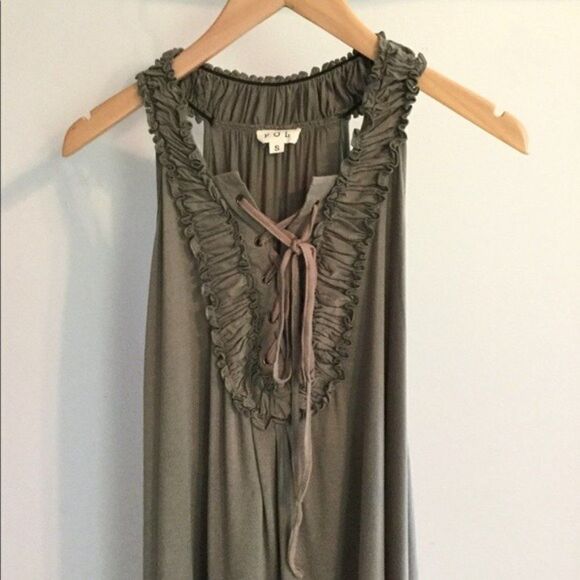 tunic Top with Ruffled Lace Up Olive Sleeveless - Picture 13 of 15